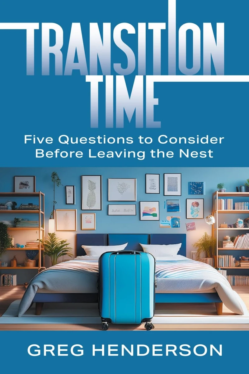 Book cover with suitcase and bedroom scene.