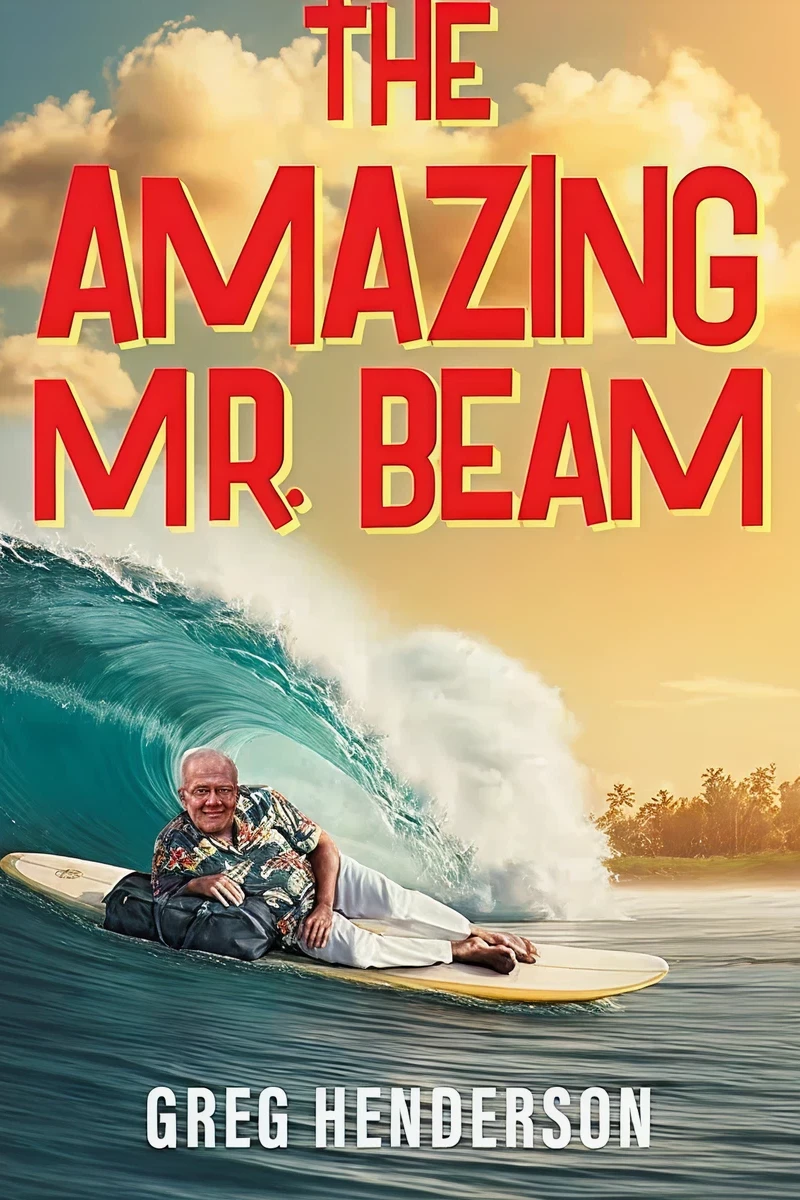 Elderly man surfing on large ocean wave.